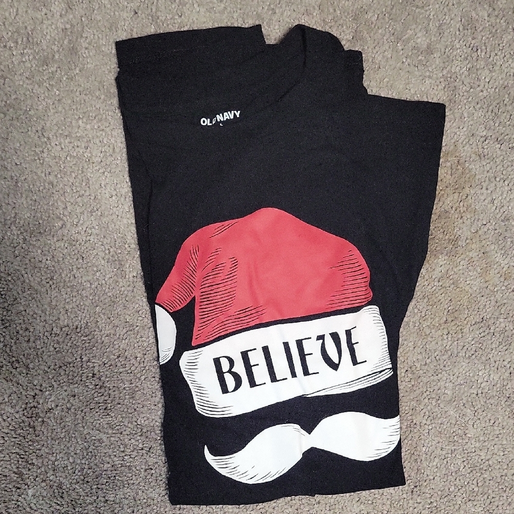 Old Navy Festive Black Tee with Red Santa Hat